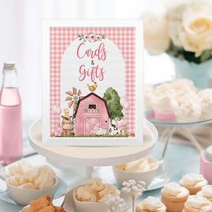 PRINTABLE Pink Farm Animals Cards and Gifts sign 8x10 Baby girl farm theme sign Pink farm baby shower Gifts sign, Floral Farm Birthday party