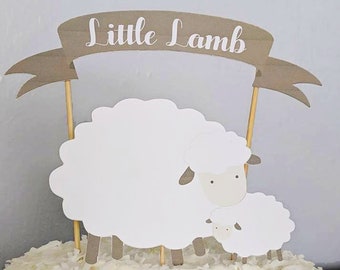 Lamm Baby Shower Cake Banner Kit – Inkl. Banner & 6 Weißen Kerzen Für Kuchen-Deko