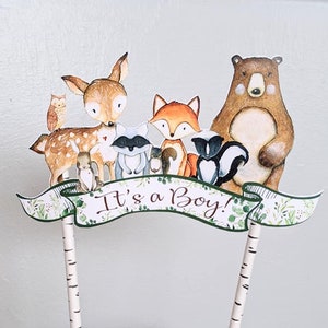 Woodland Cake Topper, Woodland It's a Boy, It's a Girl Cake Decoration, Woodland Animals toppers, Greenery Woodland Baby Shower Decorations