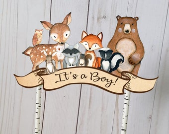 Woodland Cake Topper, Woodland It's a Boy, It's a Girl Cake Decoration, Woodland Animals toppers, Rustic Woodland Baby Shower Decorations