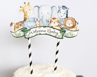 Jungle Animals Cake Topper, Safari Welcome Baby Shower Decoration