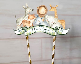 Jungle It's a Boy, It's a Girl Cake Topper Jungle baby shower cake topper Jungle baby animals shower decorations jungle safari shower HM952
