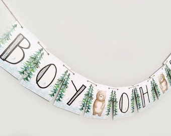 Woodland Animals Boy Oh Boy Banner, Forest Friends Baby Shower Banner, Forest animals banner, woodland boy baby shower decor HM006