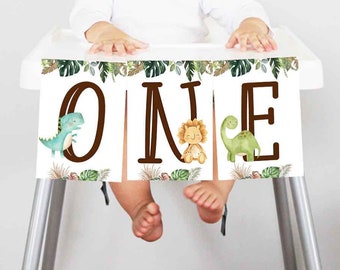 Dinosaurs High Chair Banner ONE First Birthday dino party