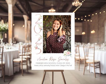 Floral Graduation Photo Welcome Sign, Class of 2025 (Digital or Printed)