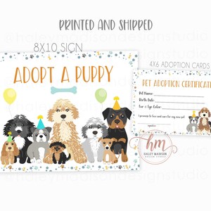 Puppy Party Adopt a Puppy Sign Adoption Cards, Adopt a Doggie Sign, Puppy Party Favor Decor Sign, Adoption Cards PRINTED and SHIPPED HM868