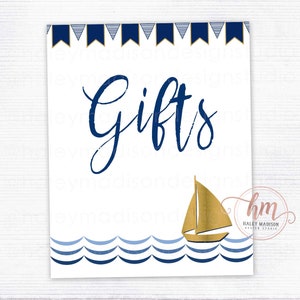 Nautical Gifts Gold sign, Nautical baby shower sign, Nautical baby shower, Gifts table sign, Nautical Gifts sign decor PRINTABLE FILE HM386