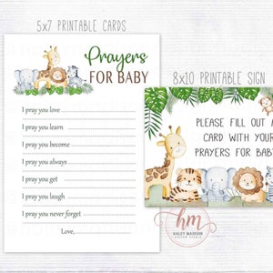 Jungle Prayers for Baby Cards and Sign, Jungle Baby Prayers, Baby Shower prayer cards, Jungle baby wishes, gender neutral PRINTABLE HM952