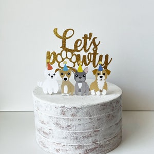 Adornos para tarta de cumpleaños de cachorro, adorno dorado para "Let's Pawty", adorno dorado para tarta de cachorro (UNA), bonito adorno para tarta de cumpleaños de cachorro (DOS) Pawty HM868