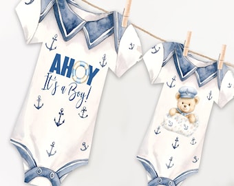 Ahoy it's a boy bodysuit banner, Nautical Teddy Bear Baby Shower sign