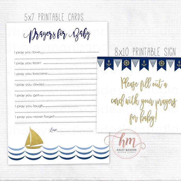 Nautical Prayers for Baby Cards and Sign, Nautical Baby Prayers, Baby Shower prayer cards, Nautical baby wishes PRINTABLE FILE HM386