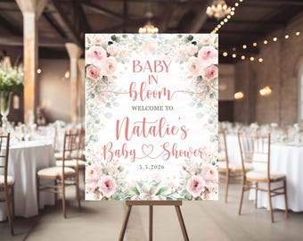 Pink Baby in Bloom baby shower welcome sign, Digital or Printed