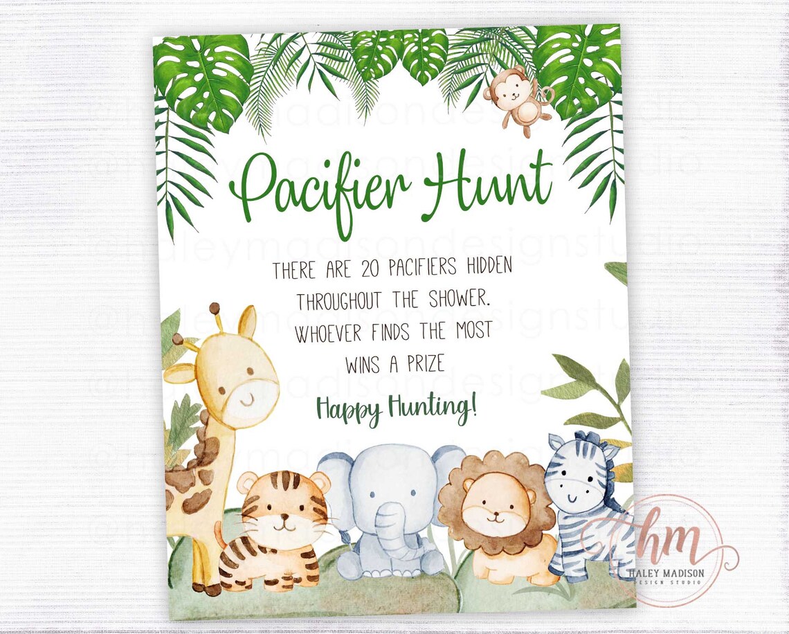 PRINTABLE Jungle Pacifier Hunt Sign Jungle Baby Shower - Etsy