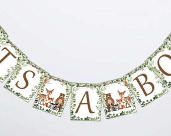 Woodland It's a Boy Banner, Woodland Baby Shower Banner, woodland grennery, Woodland It's a Girl Banner, Woodland Banner, woodland sign