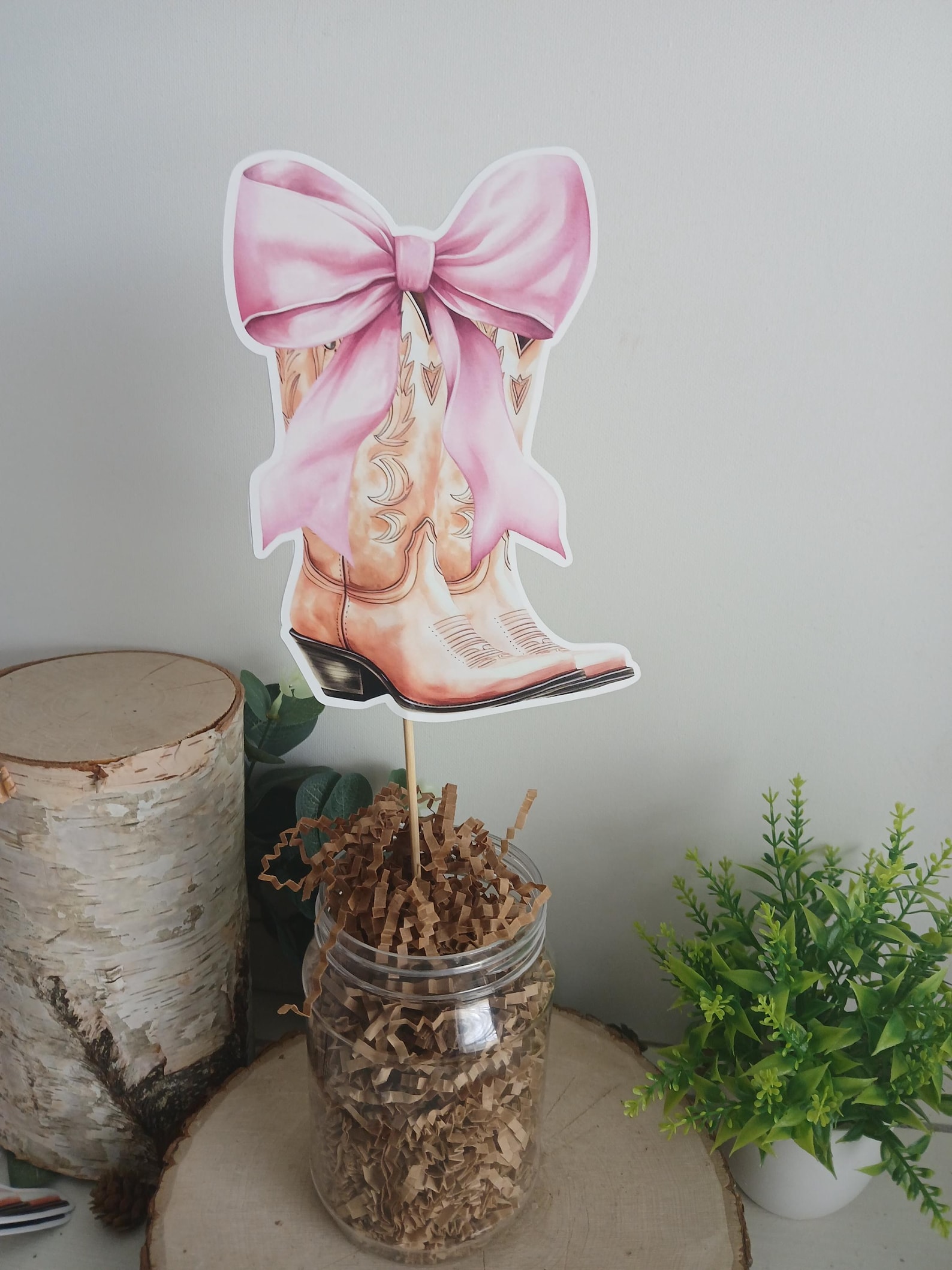 Set of 6 Pink Bow Cowgirl Boots Centerpieces Size 6", Cowgirl Party ...