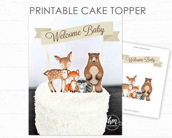 PRINTABLE Beige Woodland Cake Topper Gender Neutral Woodland - Etsy