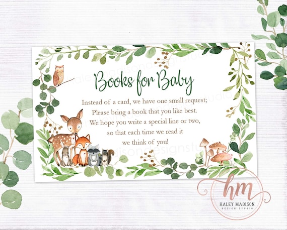 Woodland Book Request Cards, Printable book cards, Baby's Library cards, Books for baby cards, greenery woodland baby shower, baby books