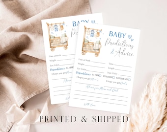 Blue Baby boy Predictions and Advice Cards, Printed and Shipped 5x7 Baby Shower game cards for guests