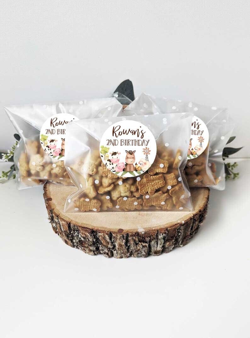 Set of 12 Stickers and bags, Farm Animals Thank you tags, Farm theme baby shower favors, Farm birthday party favors treat bags, tags