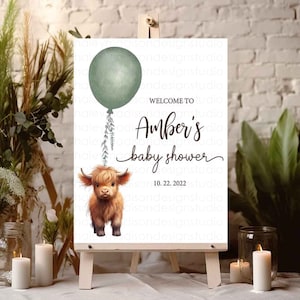 Highland Kühe Willkommensschild Bauernhof Baby Shower Willkommensschild Floral Kuh Party Willkommensschild Baby Kühe Tiere Gender Neutral Willkommensschild HM596