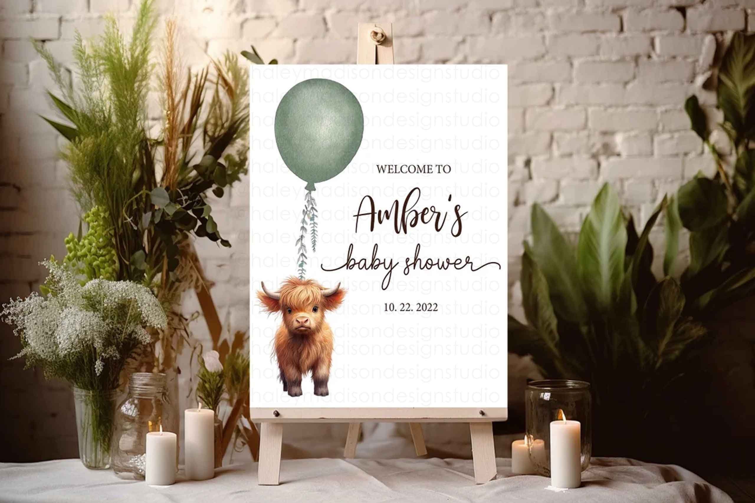 Highland Cows Welcome Sign Farm Baby Shower Welcome sign Floral Cow Party Welcome Sign Baby Cows animals Gender Neutral Welcome sign HM596