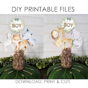 DRUCKBARE Dschungeltiere Herzstücke 4 &quot;, Set mit 7 Dschungeltierausschnitten, Safari-Tierausschnitten, Dschungelsafari-Duschedekorationen HM952