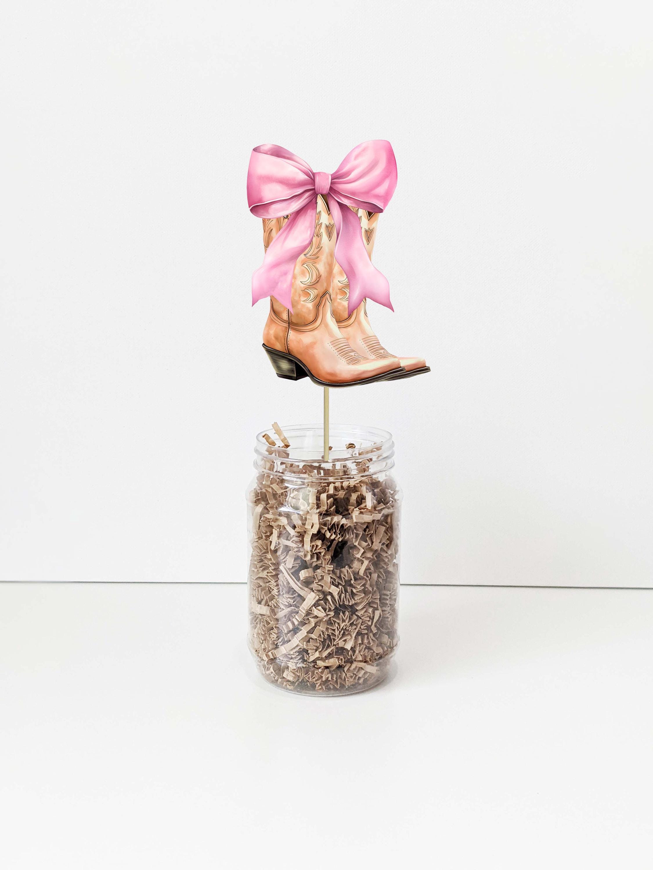 Set of 6 Pink Bow Cowgirl Boots Centerpieces Size 6", Cowgirl Party ...