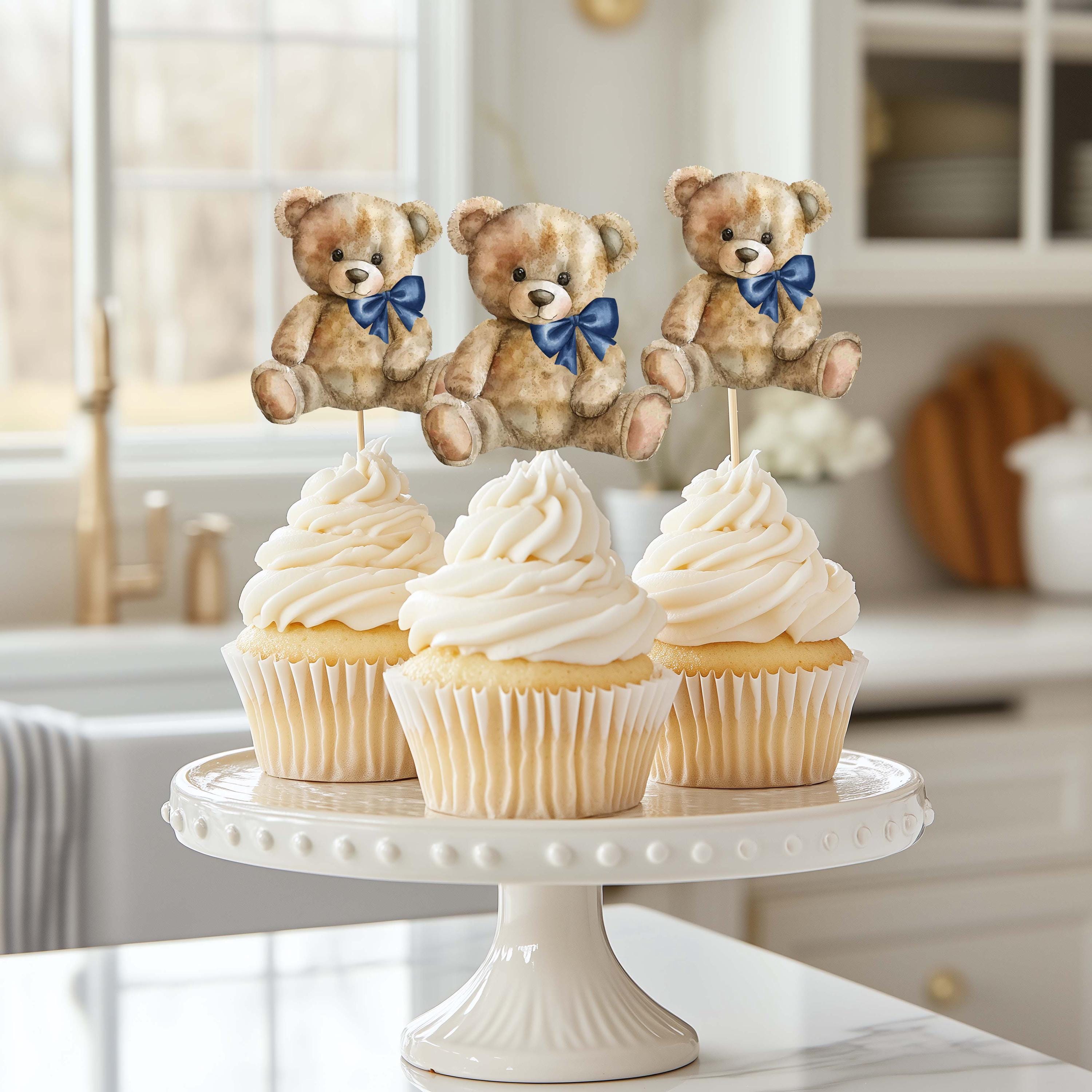 Teddy Bear Cupcake Toppers size 2", Food picks, Bear Birthday decorations, Teddy Bear baby shower, Bearly wait Gender Neutral cupcake topper