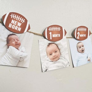 Football First Birthday Photo Banner, Baby&#39;s first year monthly photo banner, Football birthday banner, Football first birthday decoration