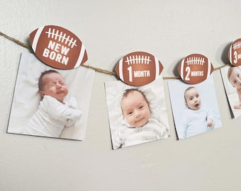 Football First Birthday Photo Banner, Baby's first year monthly photo banner, Football birthday banner, Football first birthday decoration