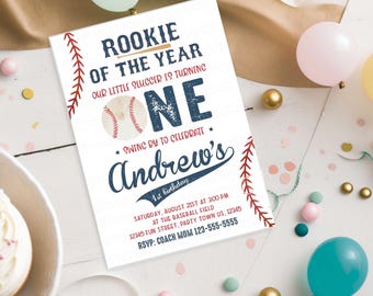 Rookie Year Baseball Invitation, Baseball first birthday Invitation, baseball invite, little slugger invitation, Rookie of the Year Invite