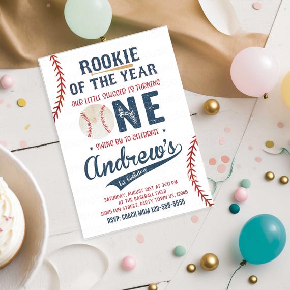 Rookie Year Baseball Invitation, Baseball first birthday Invitation, baseball invite, little slugger invitation, Rookie of the Year Invite