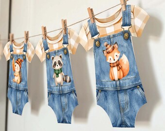 Fall Woodland Baby Overalls Banner, Pumpkin Baby Shower sign