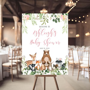 Woodland baby shower Welcome sign, Woodland greenery welcome sign, Woodland baby shower sign, Woodland baby shower, woodland animals