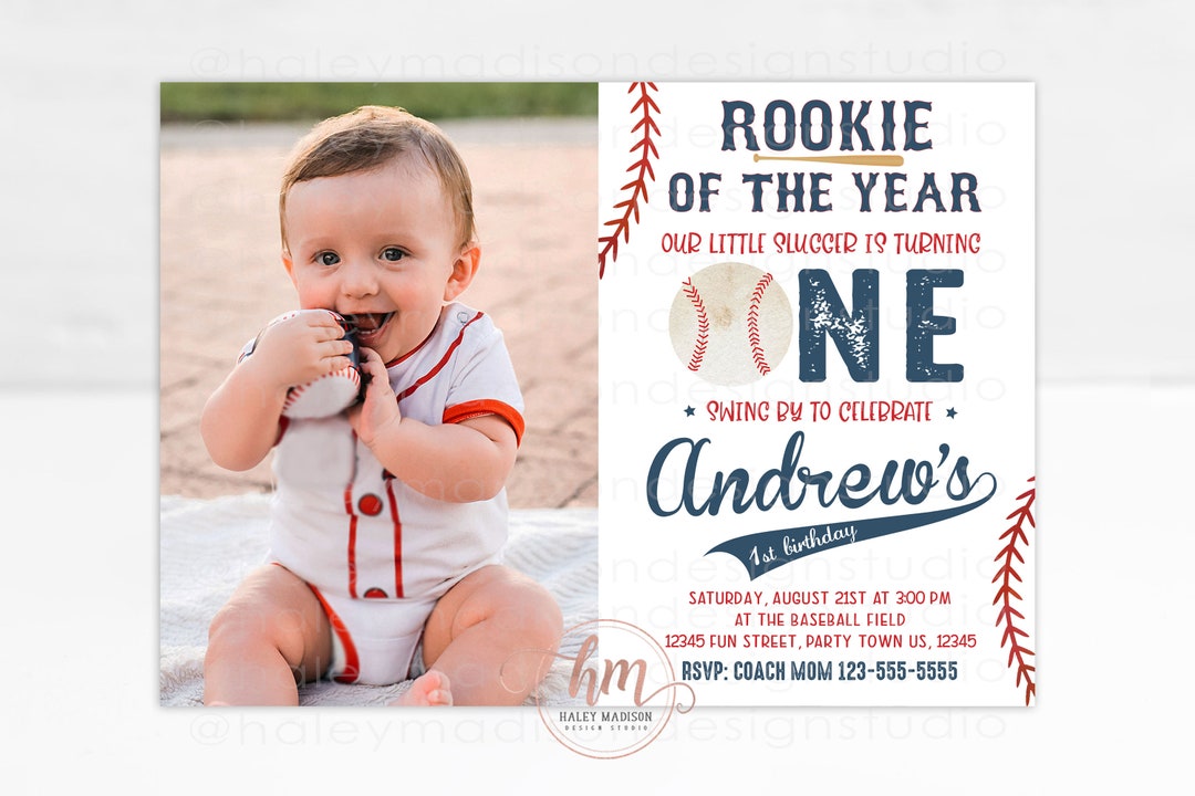 Rookie Year Baseball Invitation, Baseball First Birthday Invitation