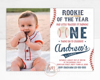 Rookie Year Baseball Invitation, Baseball first birthday Invitation, baseball invite, little slugger invitation, Rookie of the Year Invite