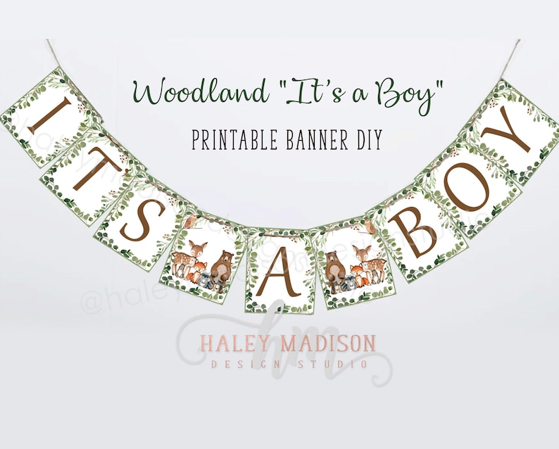 PRINTABLE Woodland It's a Boy Banner Woodland Baby Shower Etsy