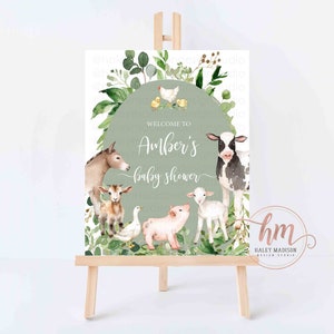 Farm Animals Welcome Sign Farm Baby Shower Welcome sign Floral Farm Party Welcome Sign Baby Farm animals Gender Neutral Welcome sign HM596