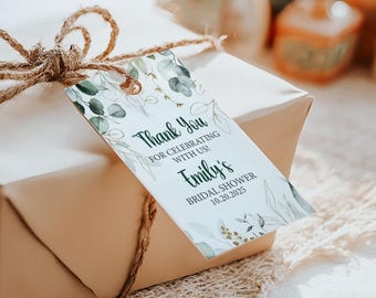 Greenery Thank you tags size 2" wide by 3.5" long, Eucalyptus floral Bridal Shower, Baby Shower, Birthday Party, Wedding favor tags