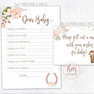 Cowgirl bloemenwensen voor babykaarten, lieve babykaarten, Cowboy Baby Shower wensen voor babyteken, Cowgirl baby showerteken, AFDRUKBARE HM789