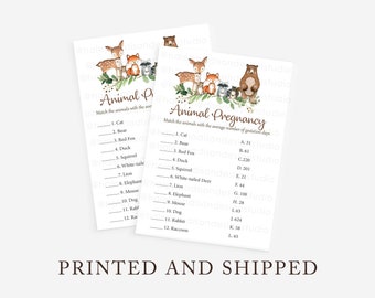 Woodland Animal Gestation Game, Woodland Animal Pregnancy Game, Woodland Baby Shower Game, woodland game gender neutral PRINTED and SHIPPED