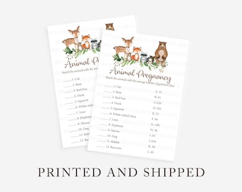 Woodland Animal Pregnancy Game, Printed Baby Shower Cards PRINTED and SHIPPED