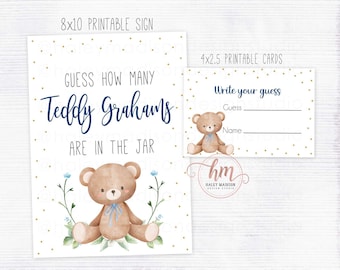 Juego de osito de peluche para baby shower: adivina cuántos Grahams hay (descarga digital)