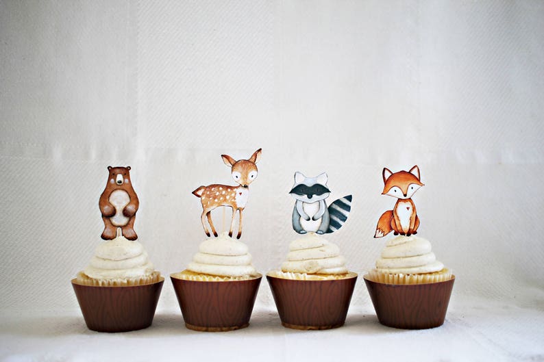 Set of 12 Woodland Cupcake Toppers, Woodland Animal Cupcake Toppers, Woodland Baby Shower, Woodland Birthday decor 