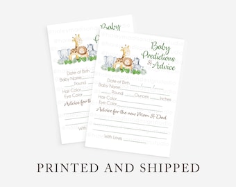 Jungle Baby Shower Game, Predictions & Advice Cards (Printed and Shipped)