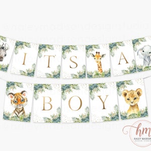 Jungle It's a Boy Banner, Jungle Safari Baby Shower Banner, Jungle animals Baby Shower Banner, Boy Baby Shower, Jungle Boy Banner, HM952