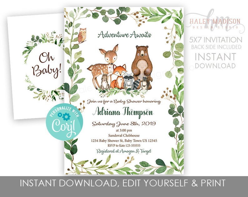 etsy baby shower invitations woodland