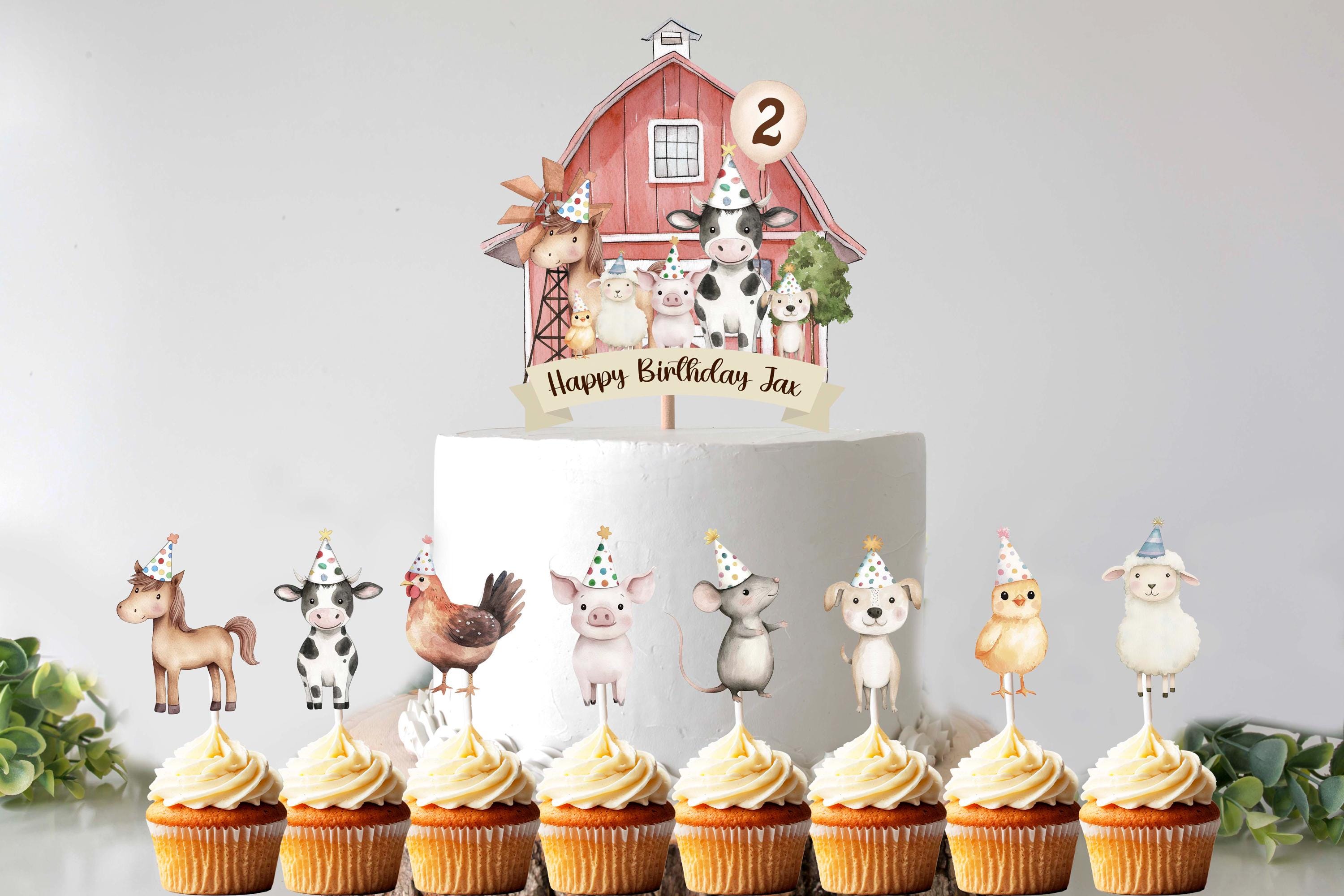 Farm Animals Cake Topper and Cupcake Topper Bundle, 1 Personalized Cake ...