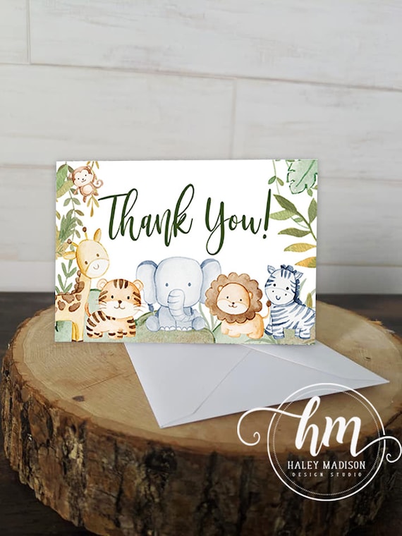 Jungle Safari Thank You Cards Gold Jungle Baby Shower Thank Etsy