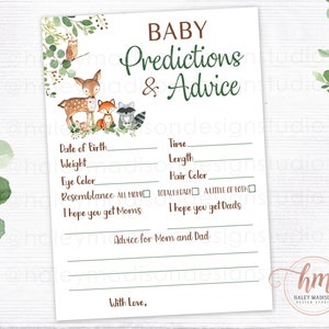 Woodland Baby Advice and Predictions game, Woodland baby shower game, gender neutral woodland baby shower, baby shower game PRINTABLE FILE image 1